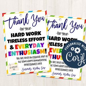 Printable/Editable Administrative Professional's Day Assistant's Day Gift Tag for Employee Secretary Staff Appreciation Day, CORJL Template