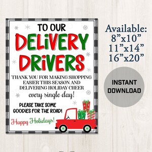Motoristas de entrega para impressão, obrigado, grato por você, sinal de lanche, feriado, Natal, boas festas, entrega de compras de inverno, download instantâneo