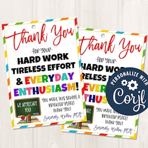 Printable/Editable Thank You for All You Do Teacher Staff PTO PTA Volunteer Appreciation Week Gift Tags, CORJL Template