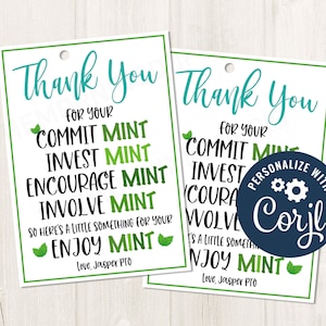Imprimable/MODIFIABLE Merci Étiquette d’appréciation du chocolat à la gomme à la menthe pour l’appréciation des équipes du personnel infirmier des employés de la prise de force des enseignants, modèle CORJL