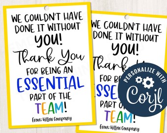 Printable/editable Employee Gift Tag Essential Employee Staff - Etsy