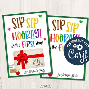 Printable/Editable First Day of School Coffee Gift Card Holder for teachers staff PTO PTA admin, Back to School Gift Ideas, CORJL Template