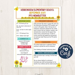 Editable September PTO PTA Newsletter Flyer Printable, School Year Parent Calendar Meeting Agenda Template, Fall PTO Flyer Printable - PT1