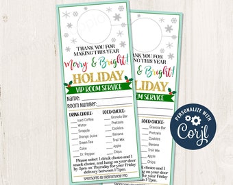 Printable/Editable VIP Room Service Christmas Holiday Thankful Theme Door Hanger for teacher staff appreciation week pto/pta, CORJL Template