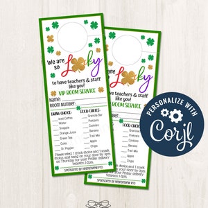 Printable/Editable VIP Room Service St. Patrick&#39;s Day Thank You Door Hanger for teacher staff appreciation week pto/pta, CORJL Template