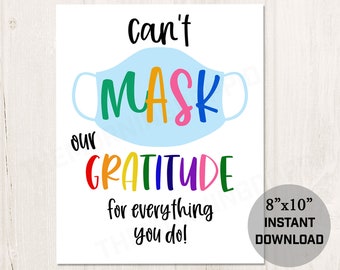 Christmas Gift Card Holder Printable Can/'t Mask Our Gratitude Holiday Thank You Card PTA PTO School Staff Teacher Group Appreciation