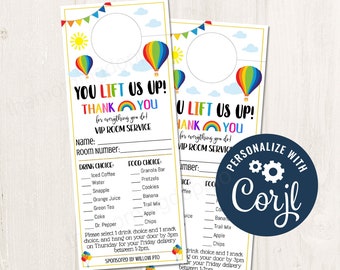 Printable/Editable VIP Room Service You Lift Us Up Theme Door Hanger for teacher staff appreciation week pto/pta, CORJL Template - LFT1