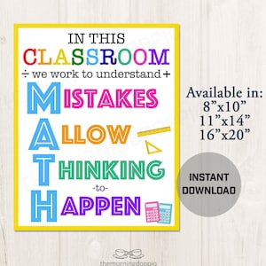 Printable Math Classroom Poster Decor, Math Teacher Classroom Ideas -- M01