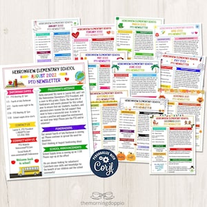 Editable Yearly PTO PTA Newsletter Flyer Printable, Seasonal School Year Parent Calendar Meeting Agenda Template, PTO Flyer Printable - PT1