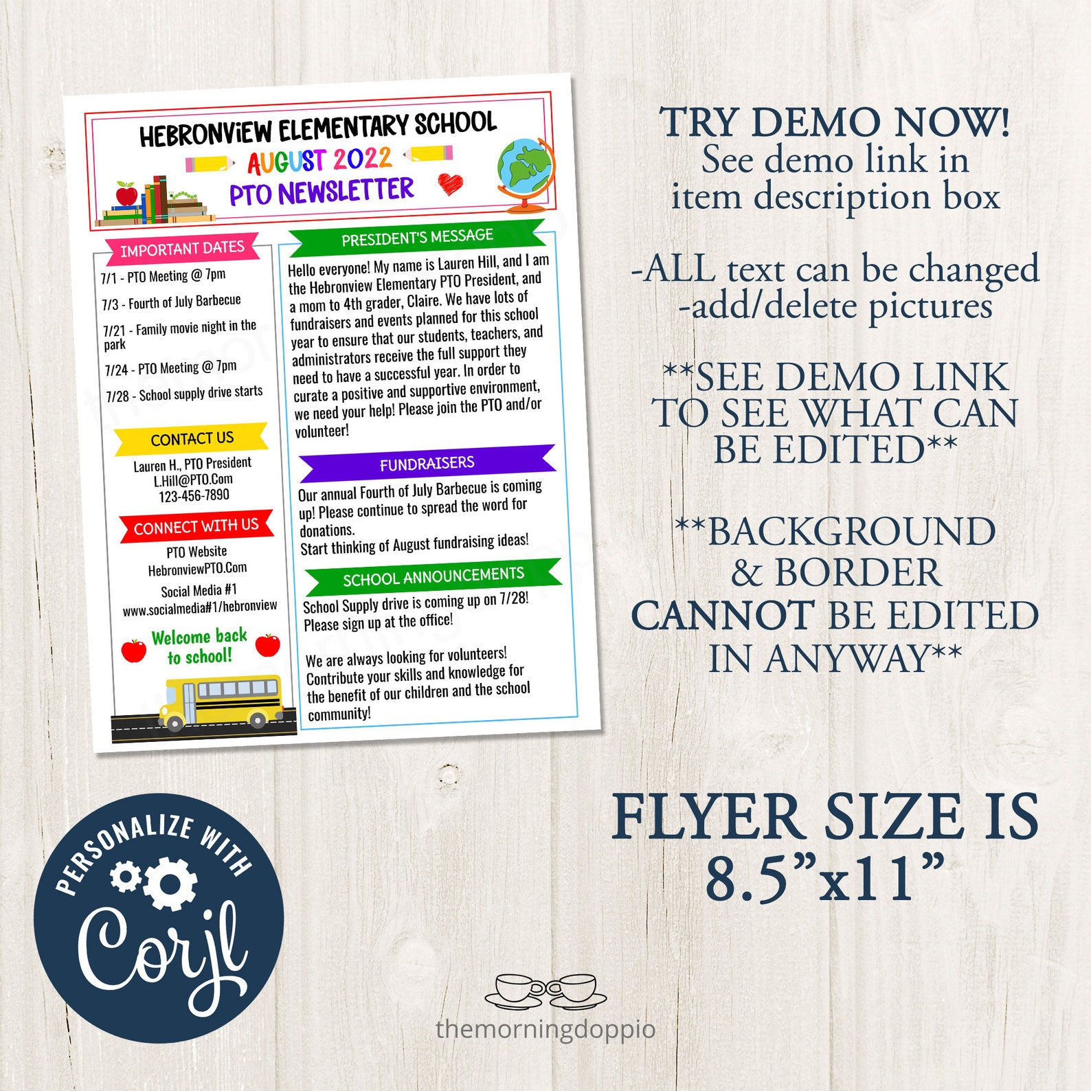 Editable August PTO PTA Newsletter Flyer Printable, School Year Parent ...