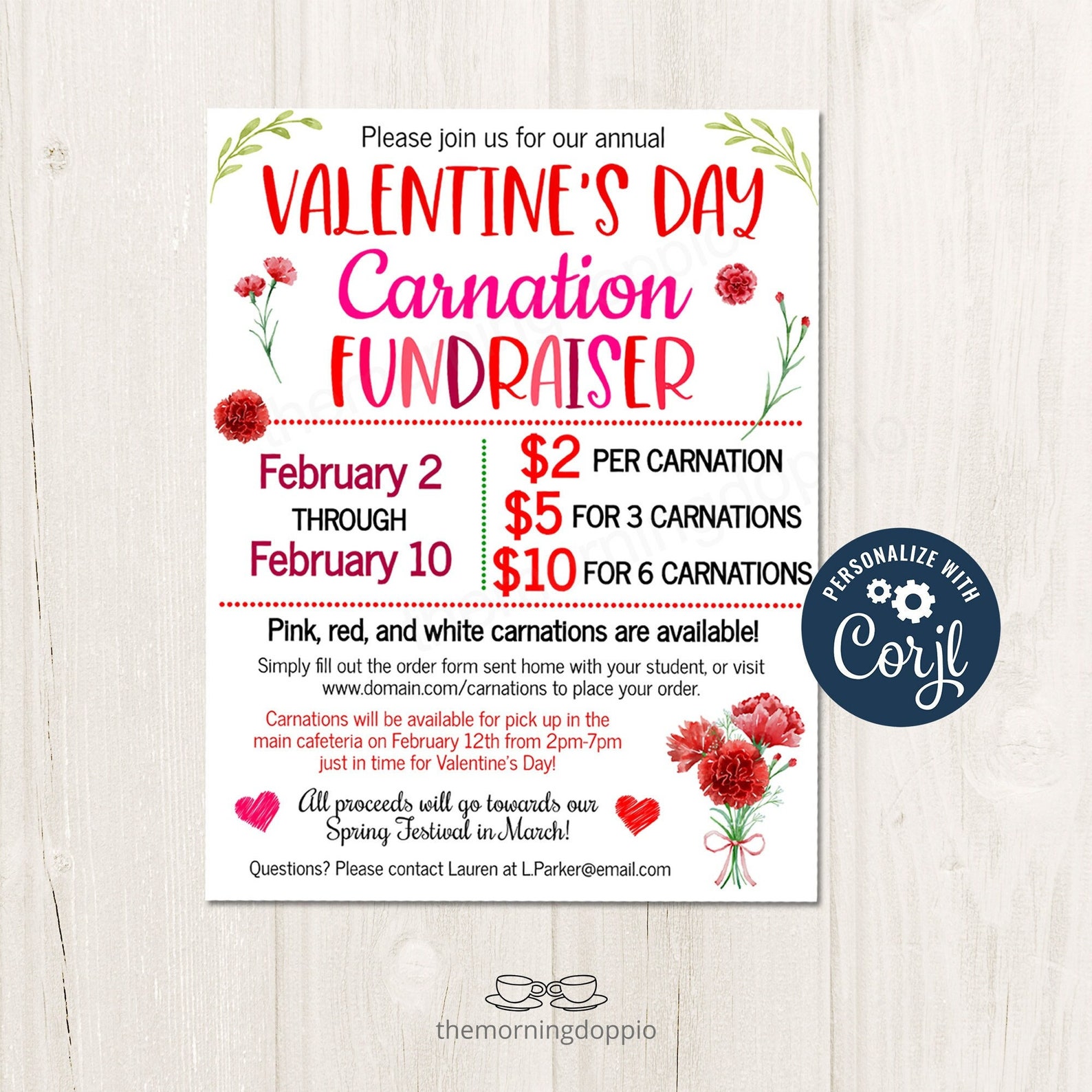 Valentine's Day Carnations Flower Fundraiser Flyer Etsy