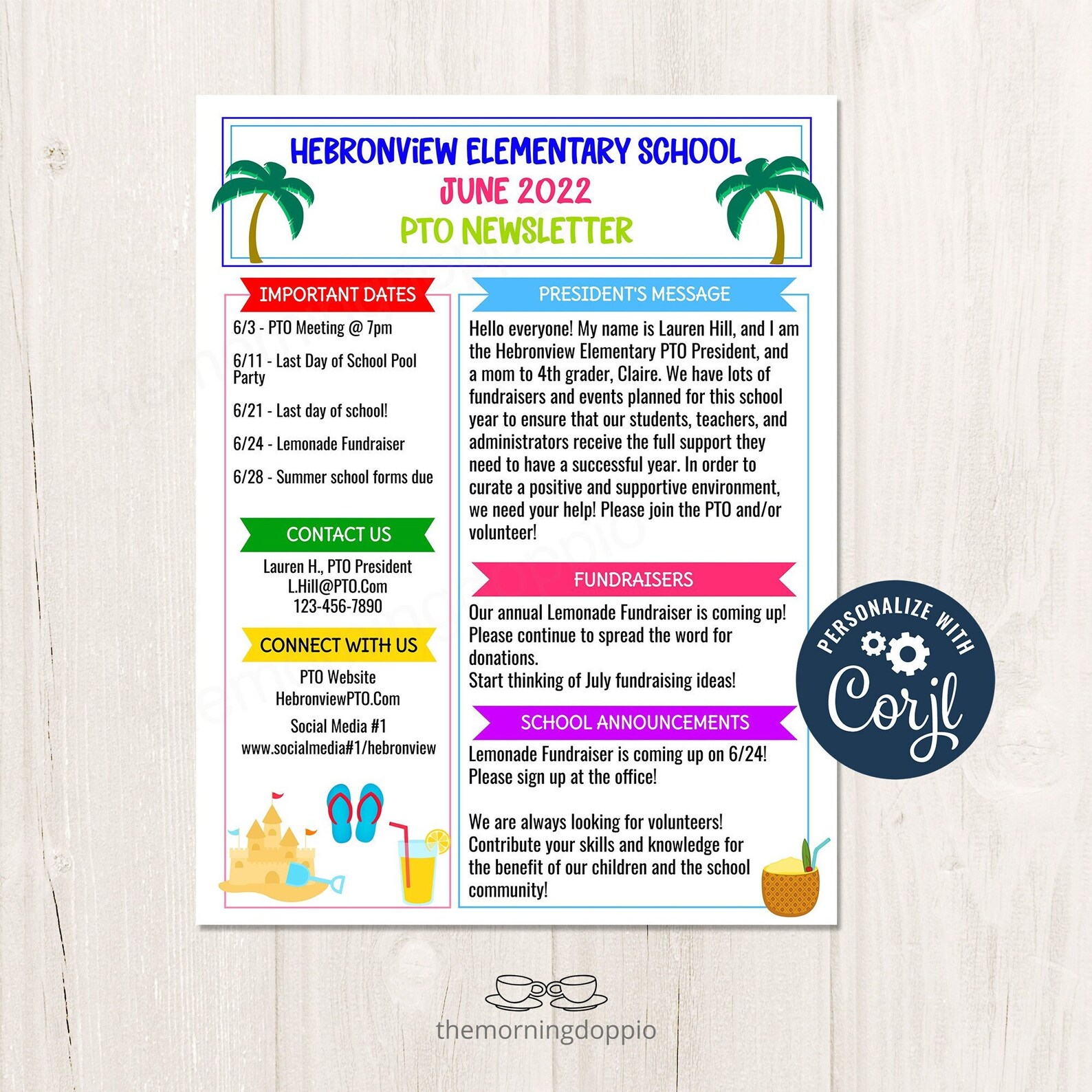Editable June PTO PTA Newsletter Flyer Printable, School Year Parent ...