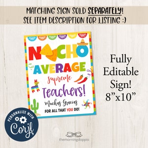 Printable/editable Nacho Average Teacher Gift Tag, Fiesta Celebration ...