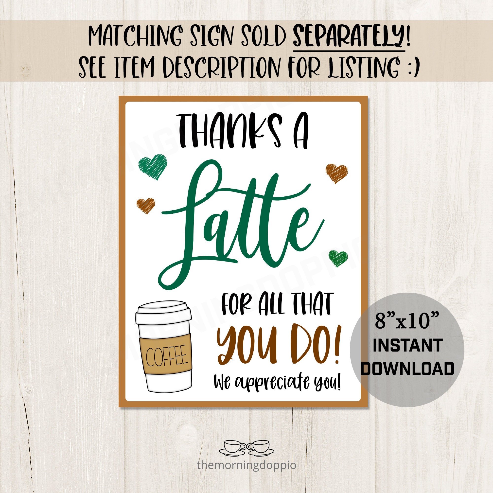 Printable/editable Thanks a Latte Coffee Gif Tag for Teachers Etsy
