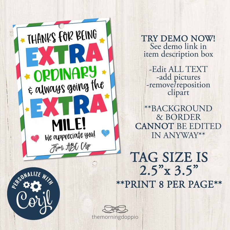 Printableeditable Thanks For Being Extra Ordinary Extra Mile Gum Gift For Teachers Nurses Staff Employees Appreciation Corjl Template Thank You Cards Paper Party Supplies Aloli Ru