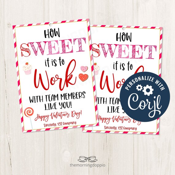 Printable/editable How Sweet It is to Work With You Valentines Etsy