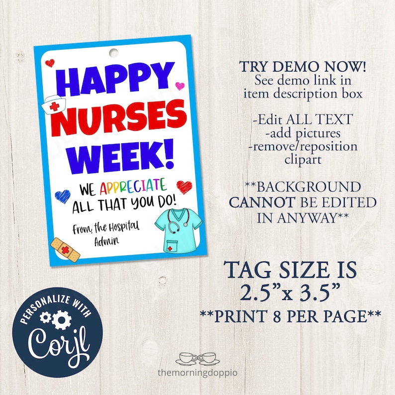 Printable/EDITABLE Happy Nurses Week Appreciation Tag for | Etsy