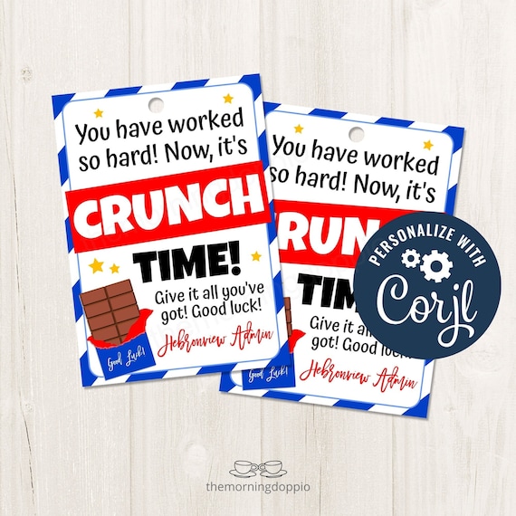 Printable/editable It's Crunch Time Good Luck Gift Tag for Etsy