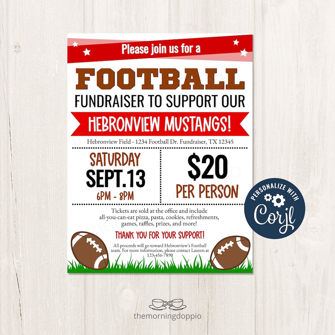 Printable/editable Football Fundraiser Flyer, PTA PTO School Benefit