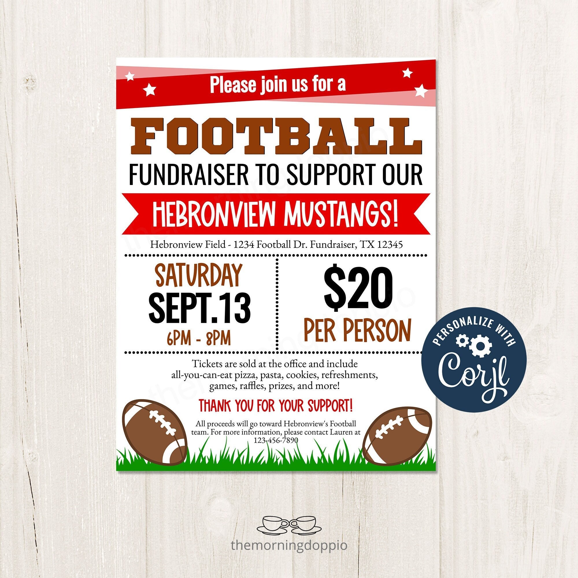Printable/editable Football Fundraiser Flyer PTA PTO School Etsy