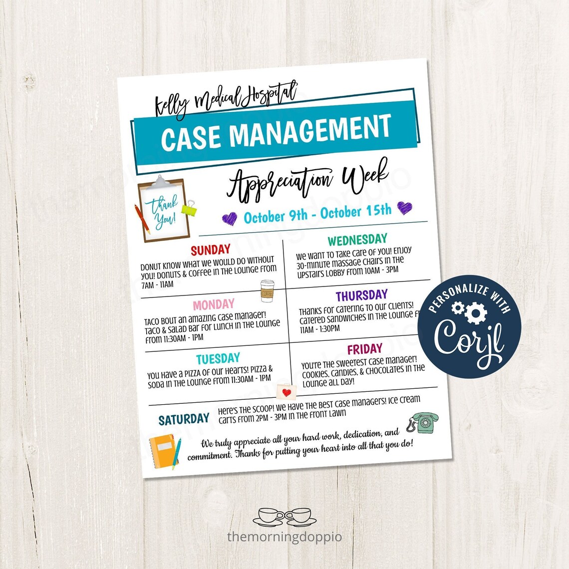 Printable/editable Case Management Week Appreciation Itinerary Etsy