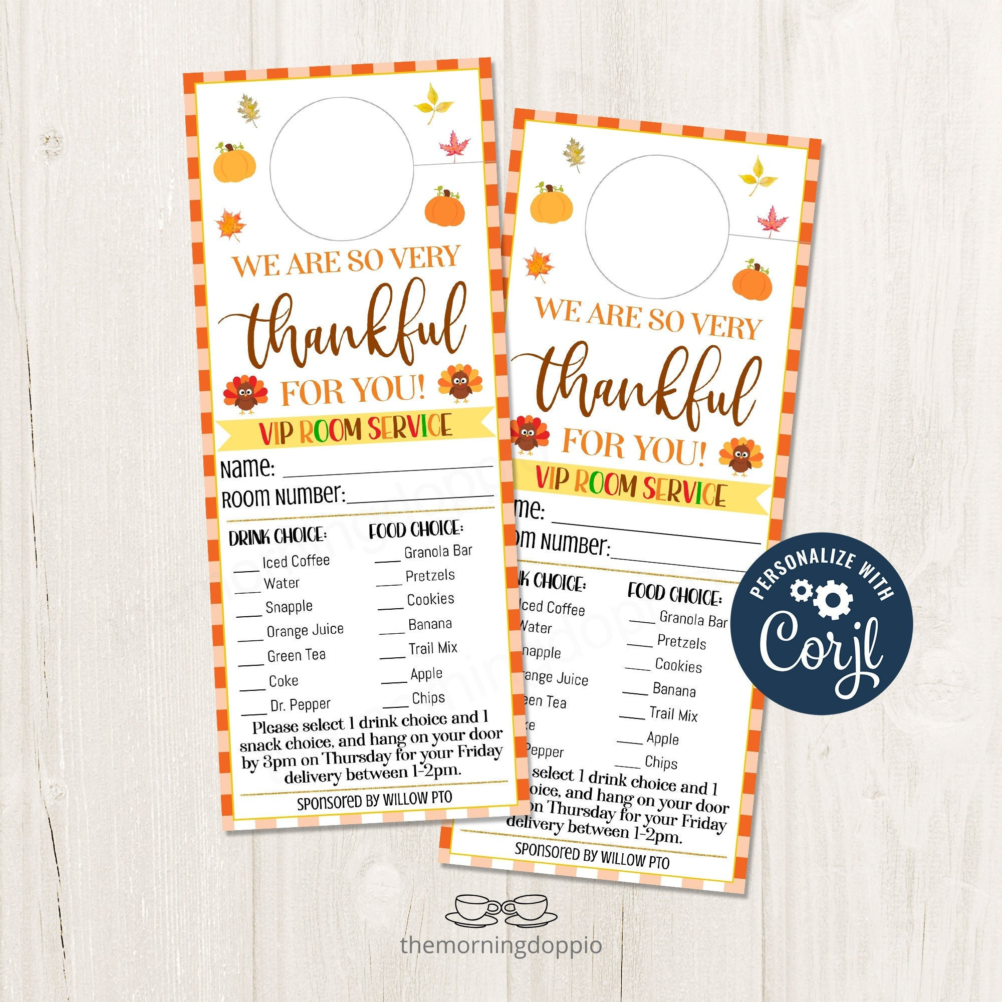 Printable/editable VIP Room Service Thanksgiving Fall Thankful - Etsy