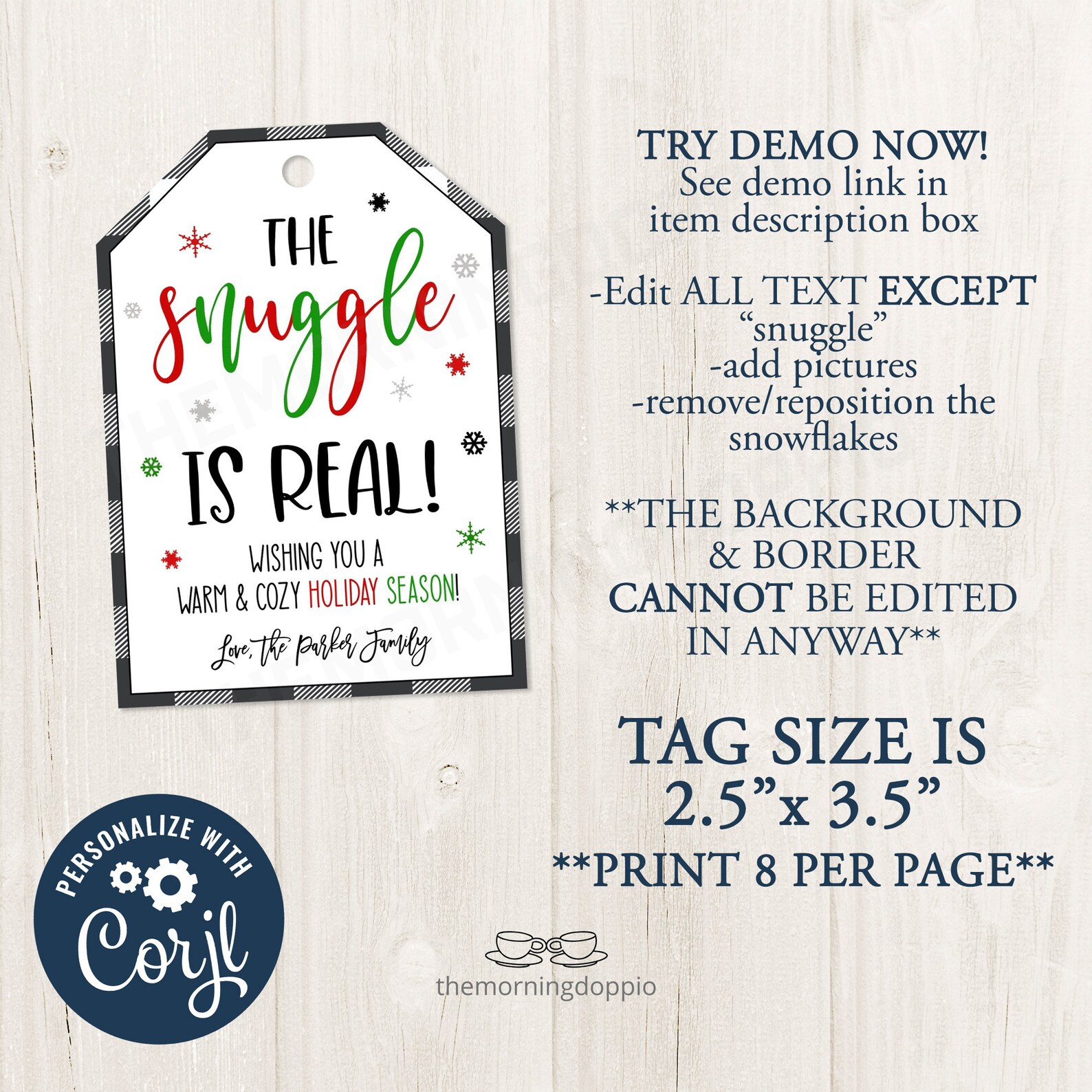 Printable/Editable The Snuggle is Real Christmas Gift Tag Etsy