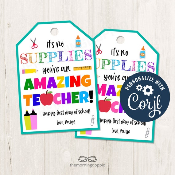 Printable/Editable School Supply gift tag for teachers | Etsy