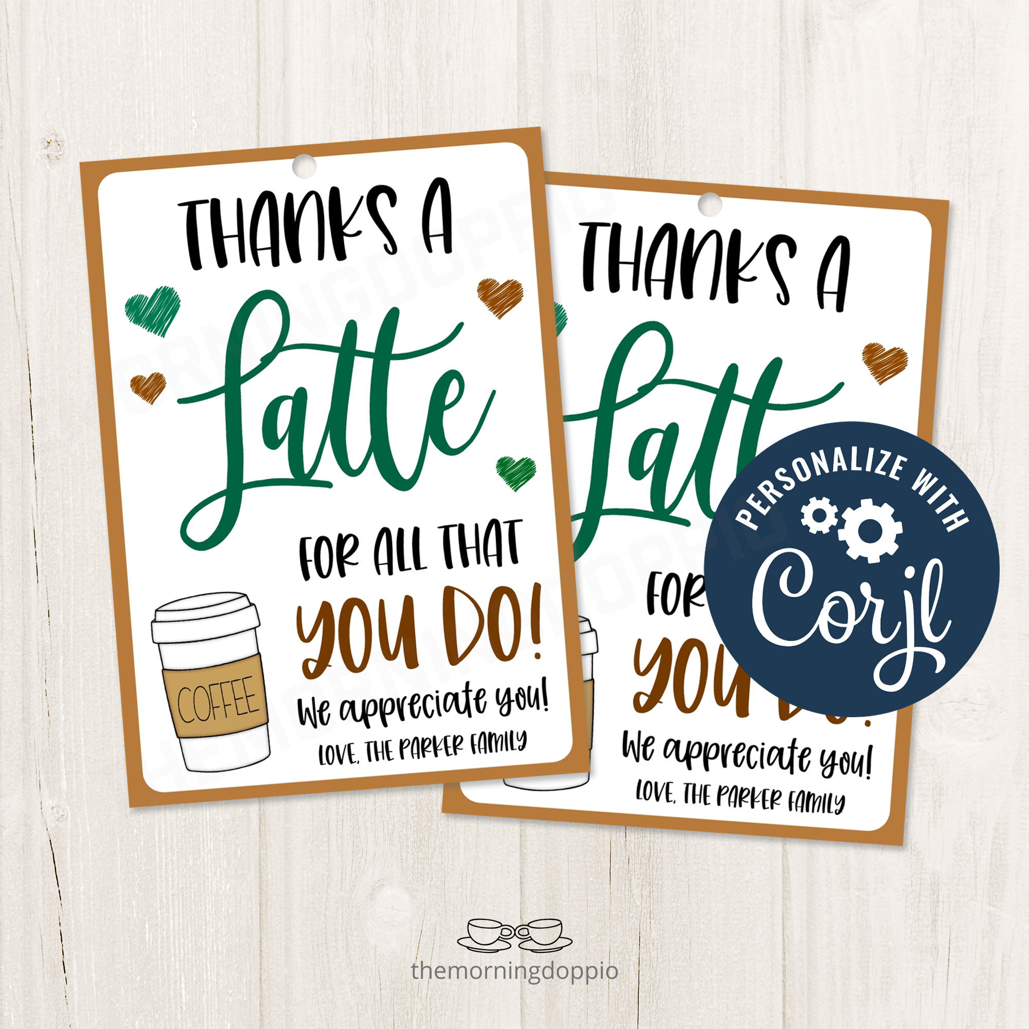 Printable/editable Thanks a Latte Coffee Gif Tag for Teachers Etsy