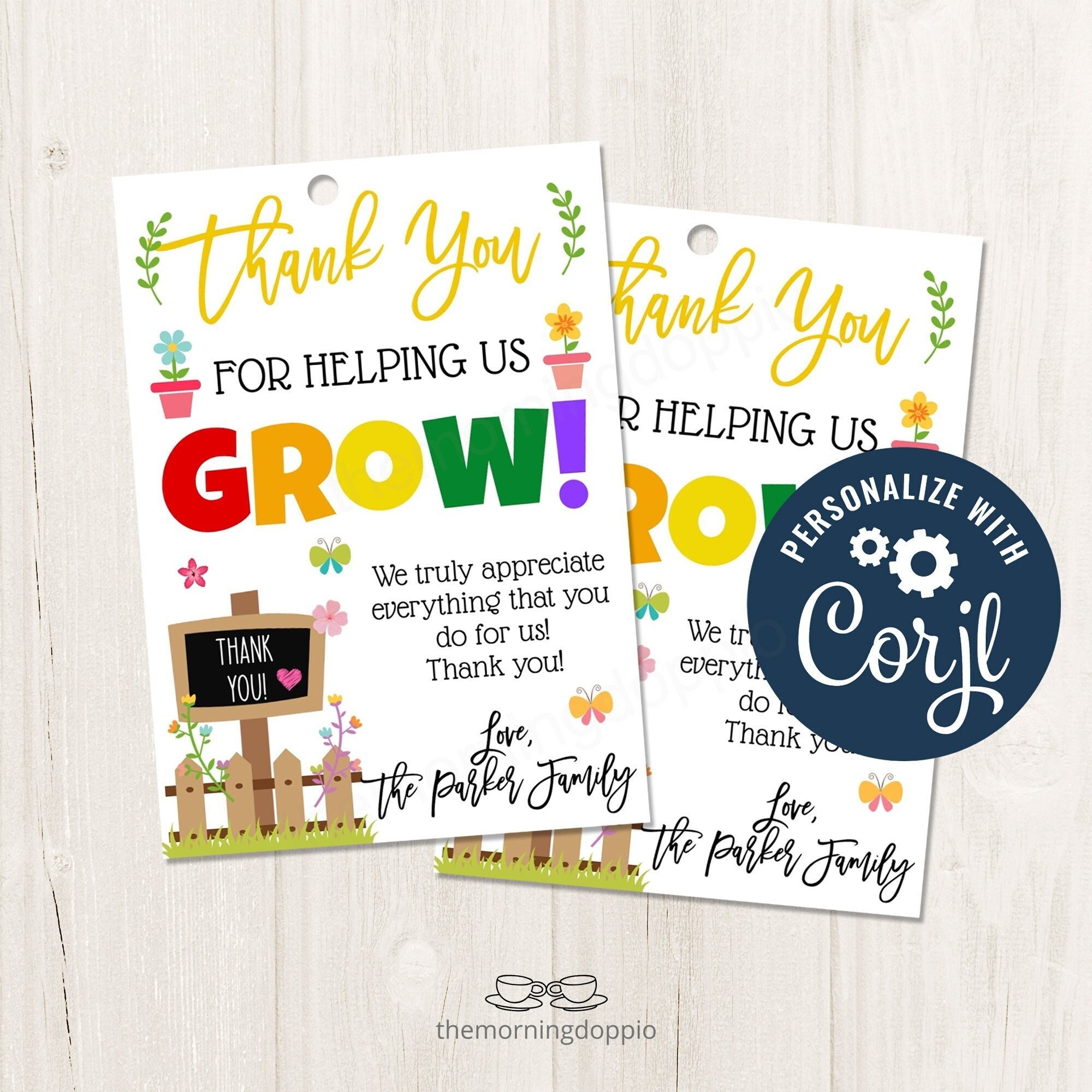 Thank You For Helping Me Grow Printable Tag