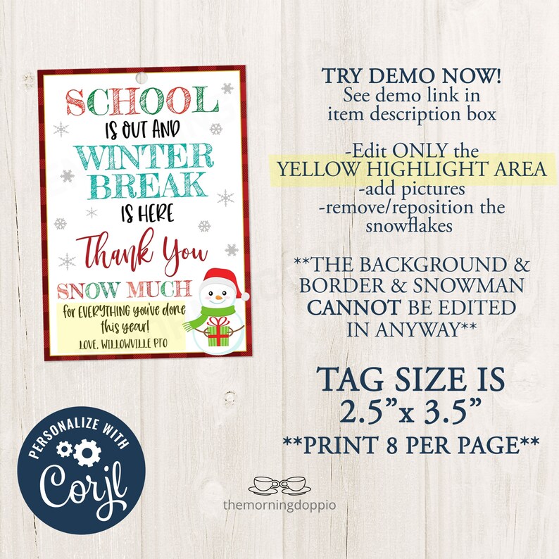 Printable/EDITABLE School's Out Winter Break is Here Thank | Etsy