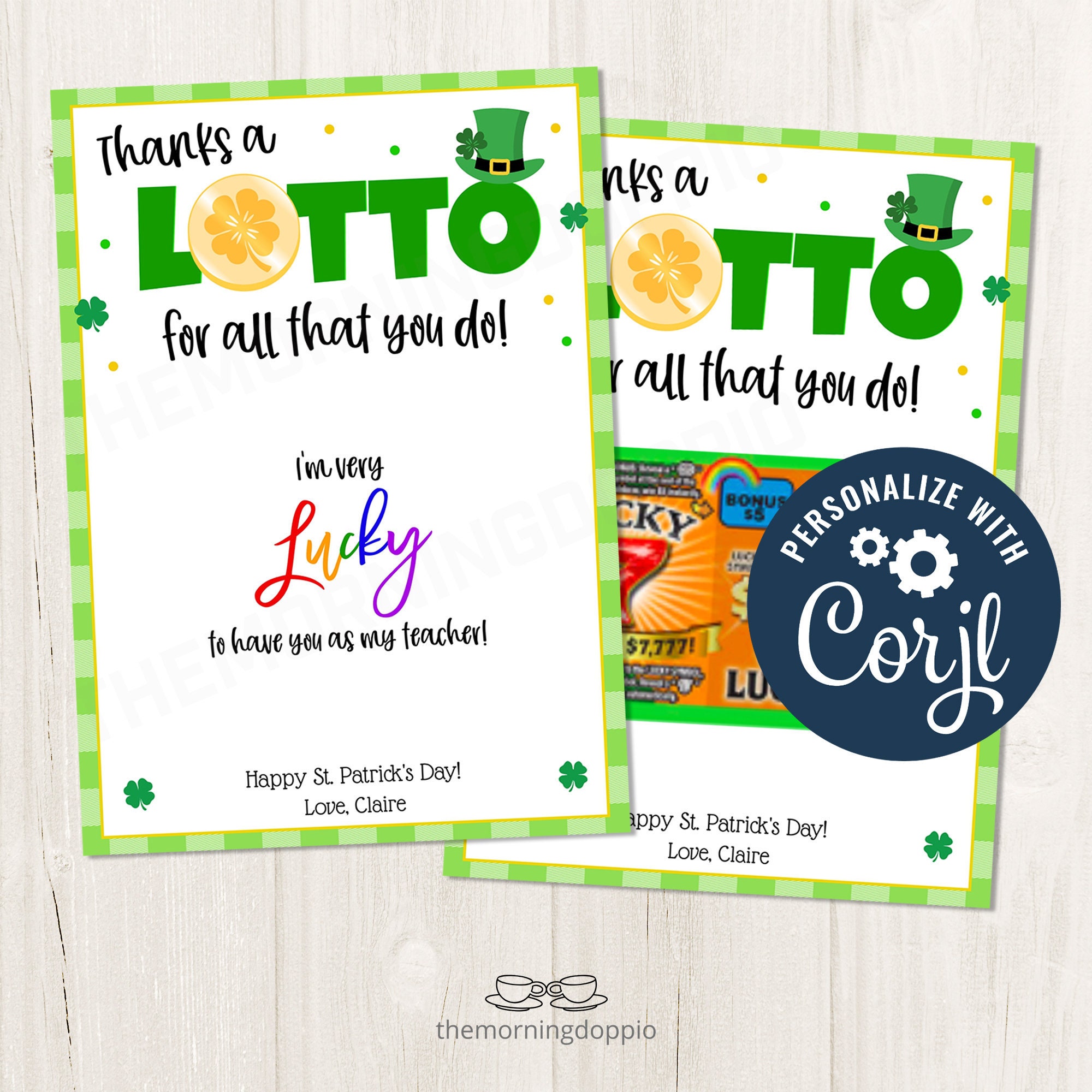 Printable/editable Thanks a Lotto for All You Do St. Patrick's Day ...