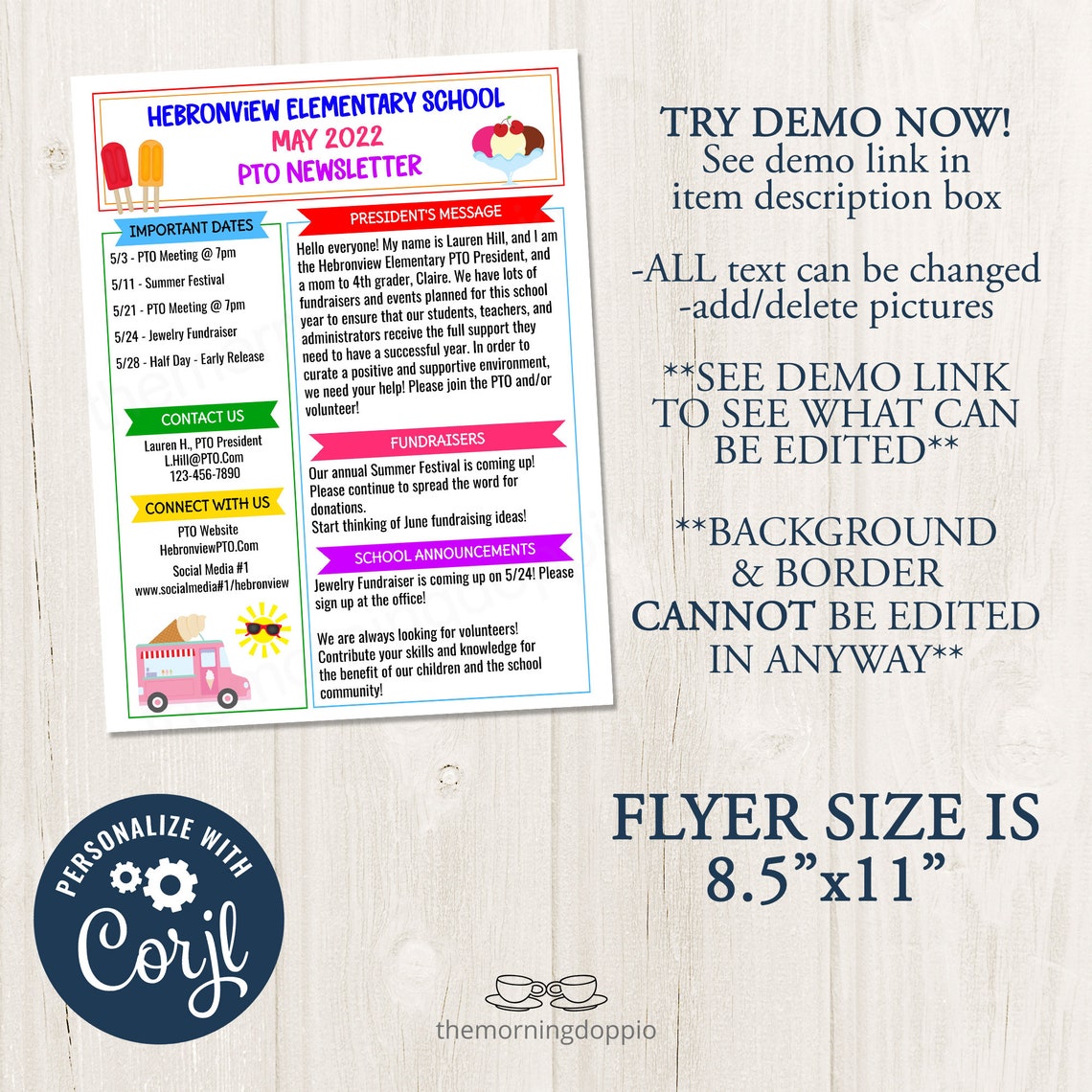 Editable May PTO PTA Newsletter Flyer Printable, School Year Parent ...
