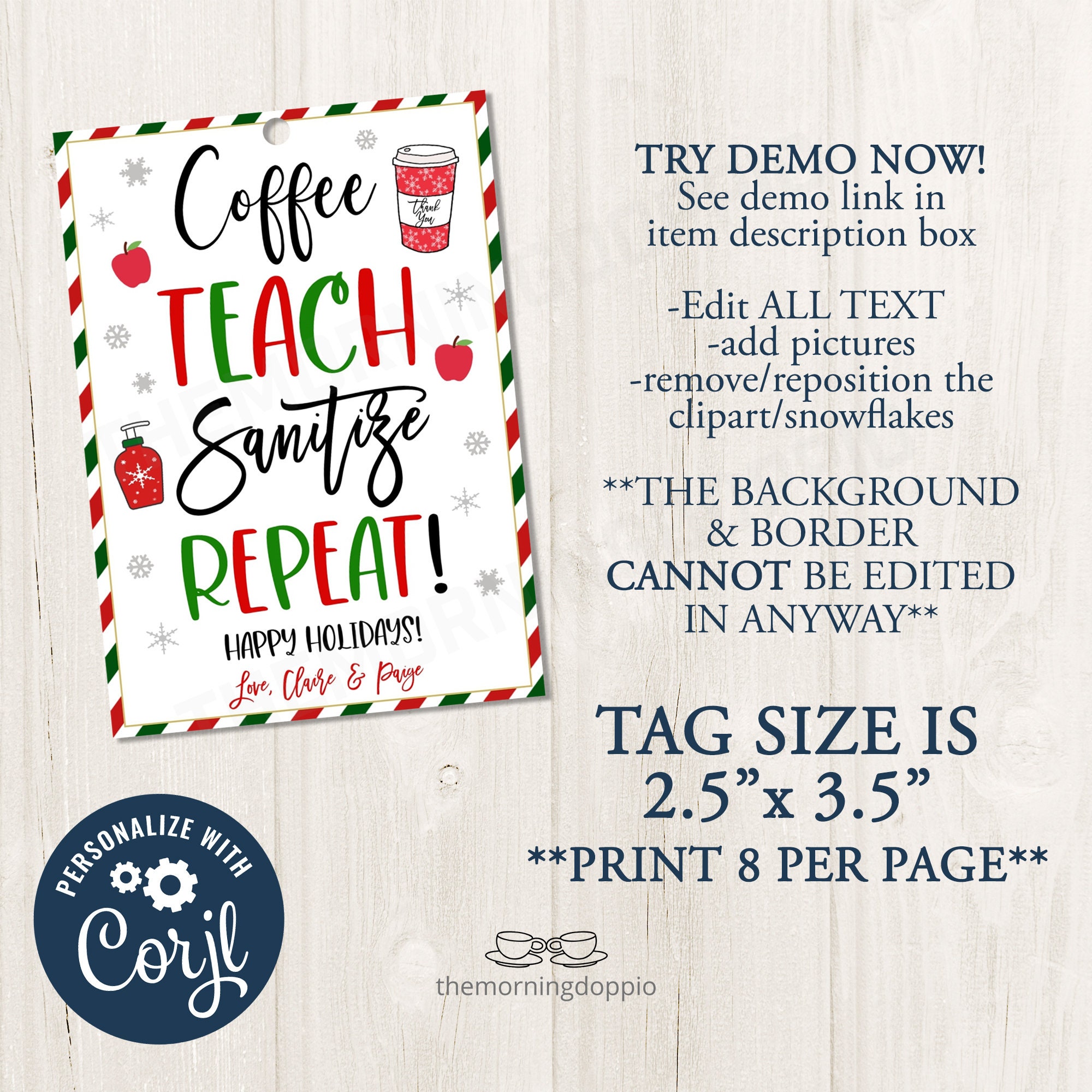 Printable/editable Coffee Teach Sanitize Repeat Teacher School Admin ...