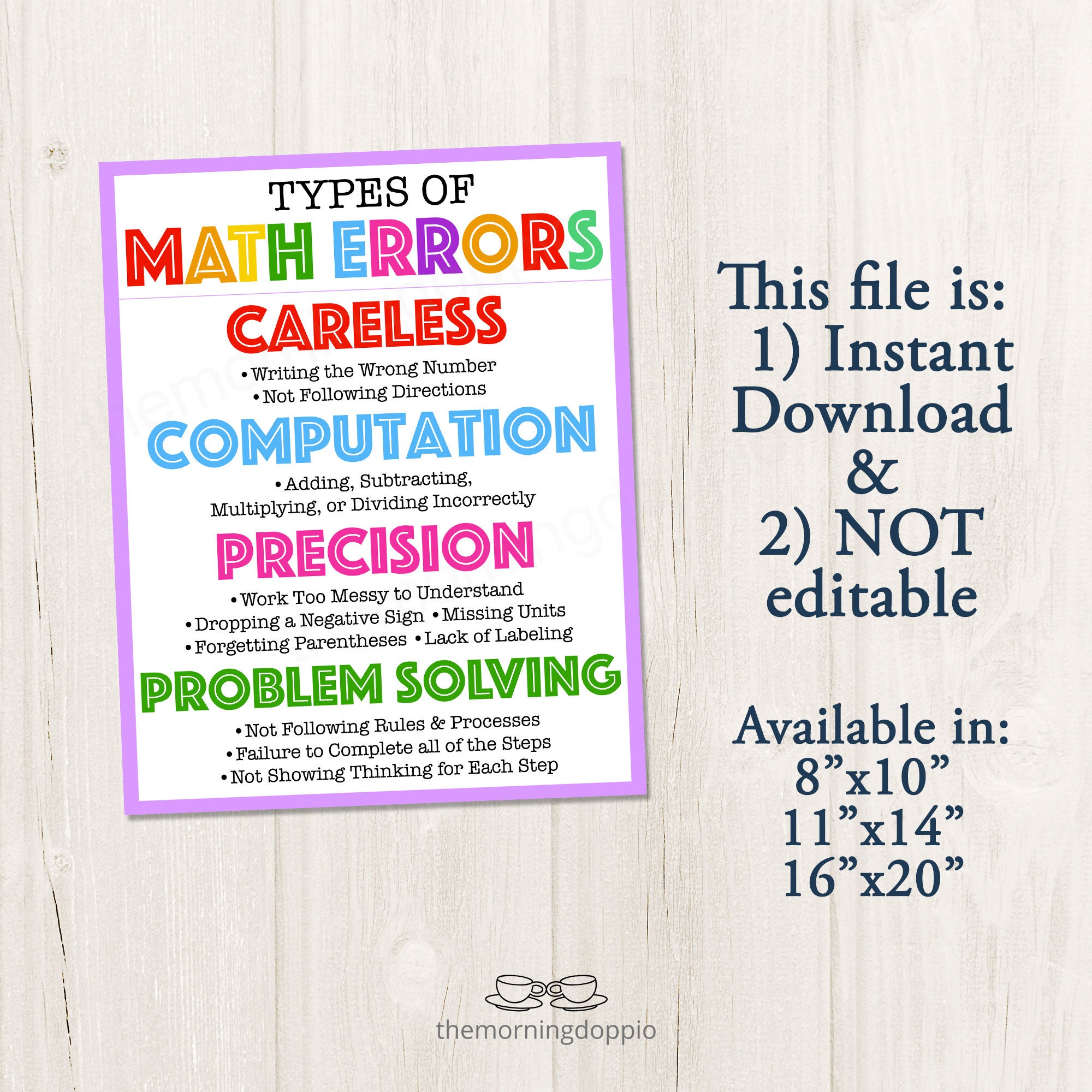 Math Error Images Printable Math Classroom Poster Decor, Math Teacher Classroom Ideas ...