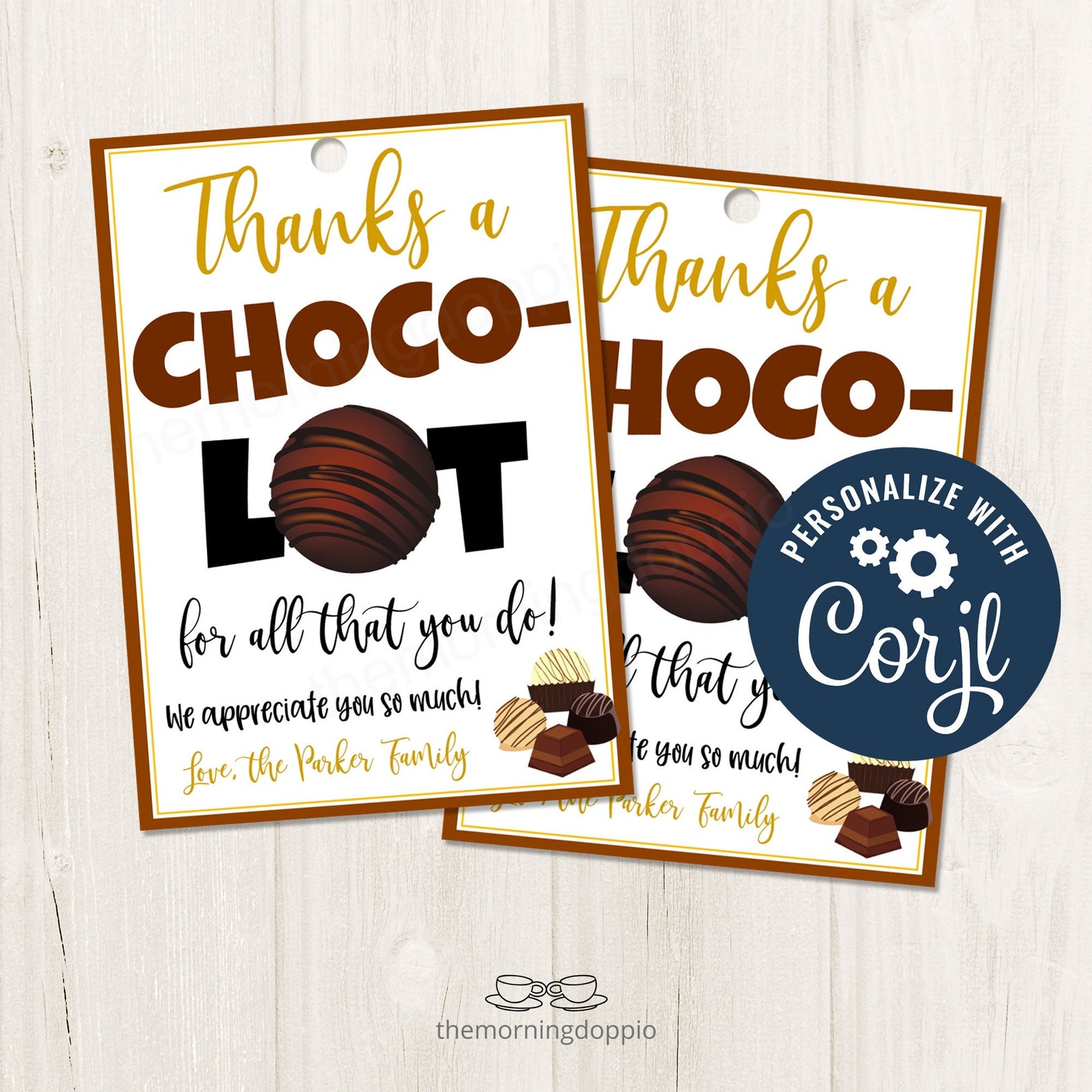 Printable editable Thanks A Choco lot Chocolate Candy Gift Tag Etsy