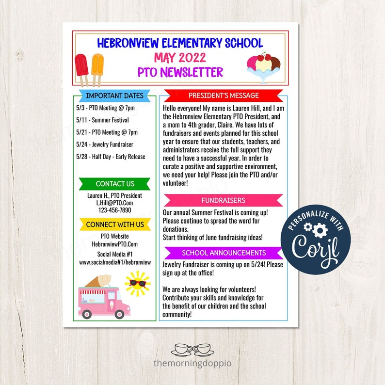Editable May PTO PTA Newsletter Flyer Printable, School Year Parent ...