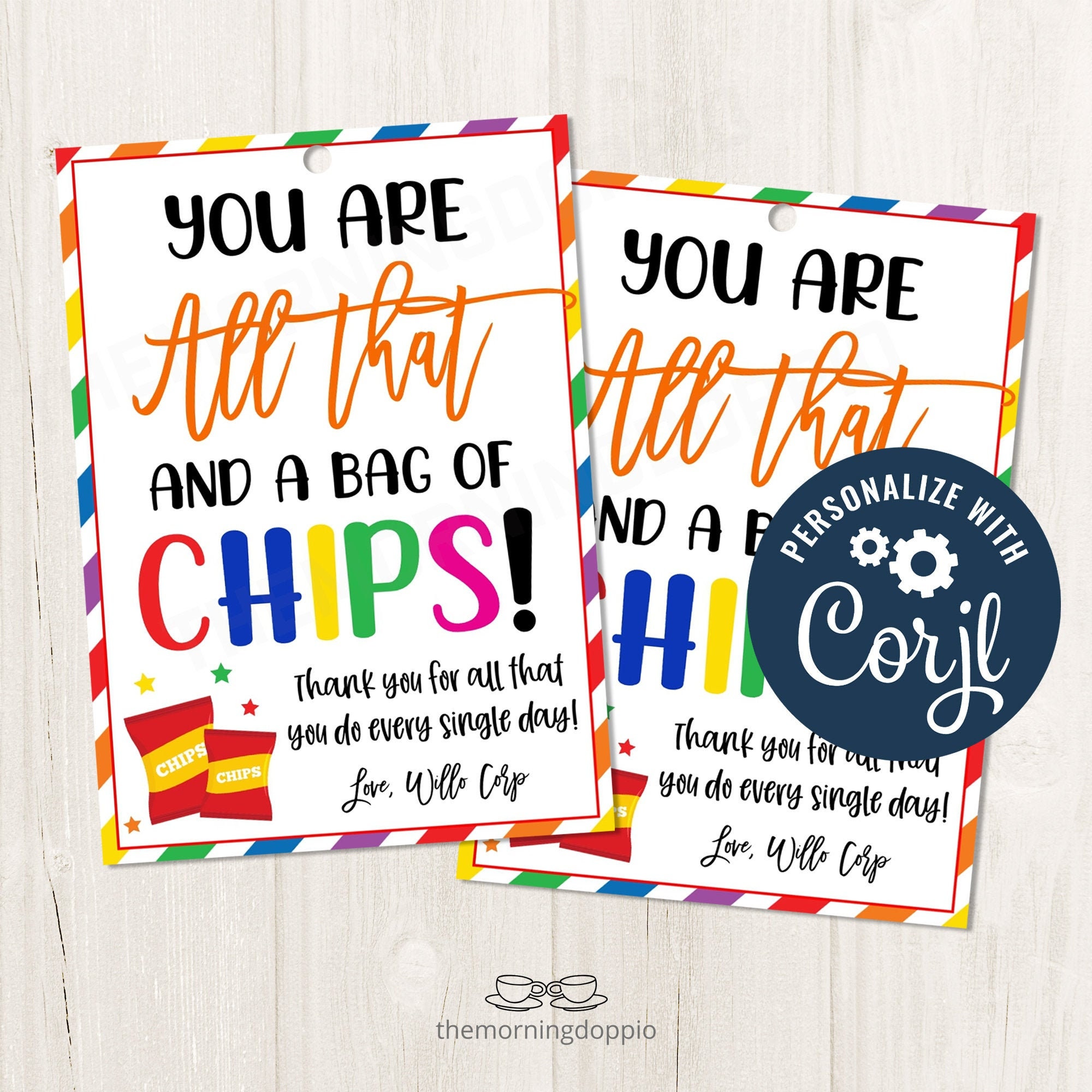 Printable/editable You Are All That and a Bag of CHIPS Gift Etsy Canada