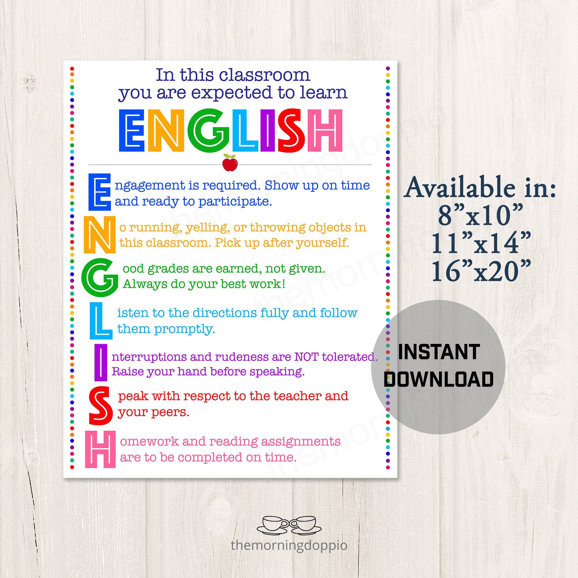 Printable English Classroom Rules Poster Decor Decoration - Etsy