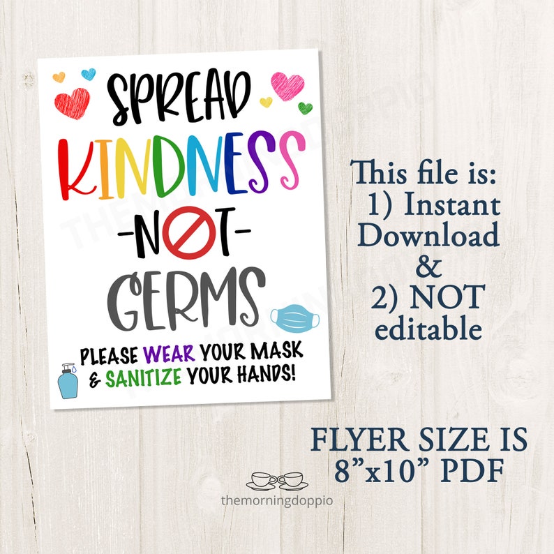 Printable Spread Kindness Not Germs Sign Please Wear A Mask Etsy