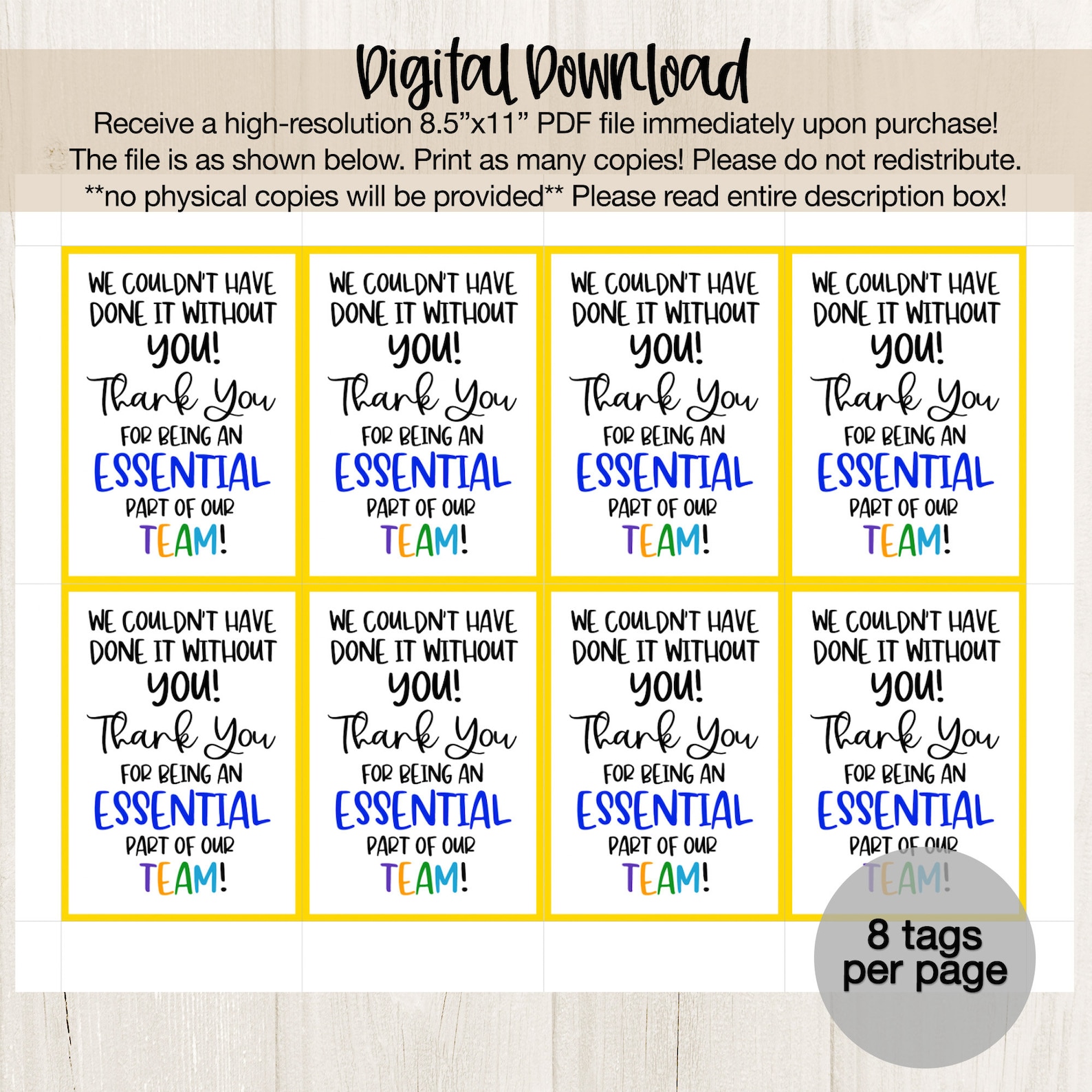 Printable Employee Appreciation Tag Back to Work Tag Etsy