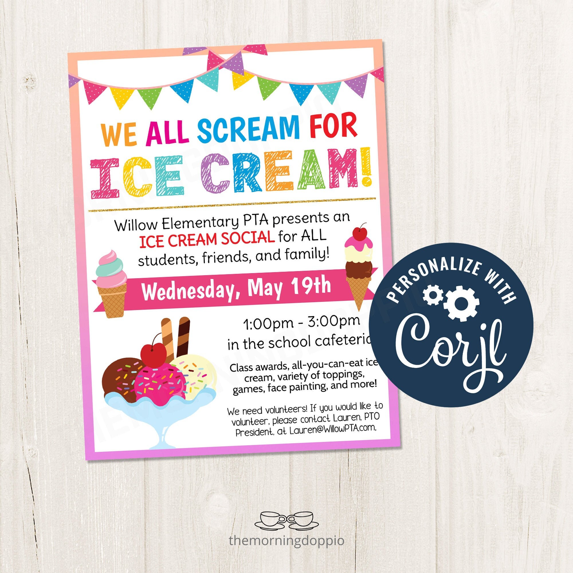 Ice Cream Social Fundraiser Flyer Invitation Flyer for School Etsy UK