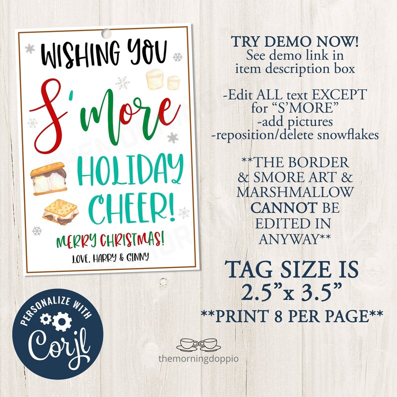 Printable/EDITABLE Wishing You Smore Holiday Cheer Christmas | Etsy