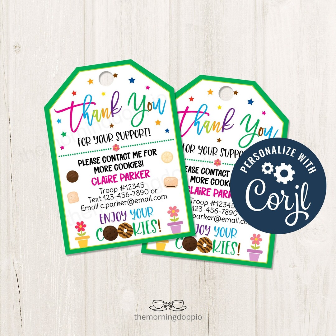 Printable/editable Cookie Sales Thank You Tag Scout Cookie Booth Sales ...