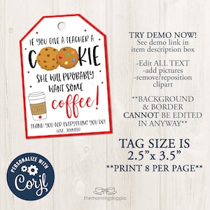 Printable/editable If You Give a Teacher a Cookie She He Will Probably ...