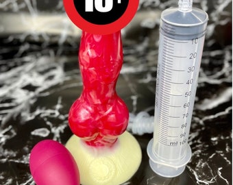Knotted Squirting Dildo- With Pump and Syringe
