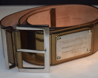 Dolce&Gabbana Belt Gold Patent Leather Woman Authentic Used 90 CM-36 INCH