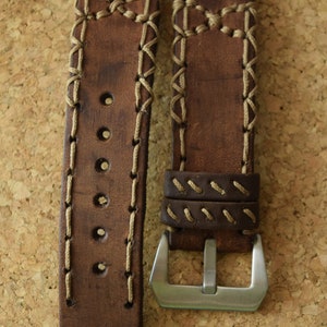 Watch Strap Band Vintage Unique Genuine Leather 18mm, 20mm,22mm,24mm,26mm  Handmade Bulgaria Brown Hand Stitched Thickness 3.5mm Top Quality