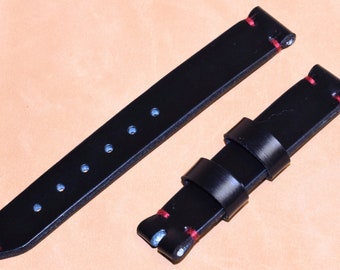 Watch Strap Band Vintage Unique Genuine Leather 20mm,22mm,24mm,26mm  Handmade Bulgaria Black Hand Stitched Thickness 3.5mm Top Quality