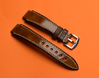 Handgemaakte bruin leren horlogeband 26-20 mm – vintage Panerai-stijl
